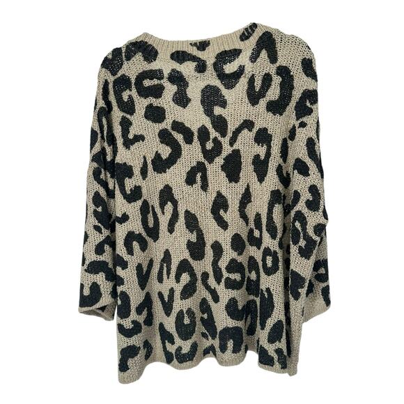 Mud Pie Leopard Print V-Neck Loose Fit Knit Sweater S/M - Picture 2 of 8
